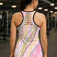 Pink Palaka Hawaii Leis Hollow Tank Top Hawaiian-plaid Elegant Tropical Vibes - Polynesian Pride