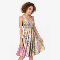 Pink Palaka Hawaii Leis Midi Dress Hawaiian-plaid Elegant Tropical Vibes - Polynesian Pride