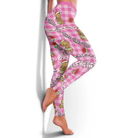 Pink Palaka Hawaii Mele Kalikimaka Leggings Ohia Lehua Shell Leis Funny Gingerbread Santa - Polynesian Pride