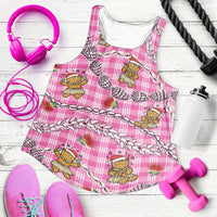 Pink Palaka Hawaii Mele Kalikimaka Women Racerback Tank Ohia Lehua Shell Leis Funny Gingerbread Santa - Polynesian Pride