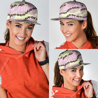 Pink Palaka Hawaii Snapback Cap Kukui Nut Pikake Lei Hawaiian Tapa Pattern - Polynesian Pride
