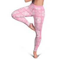 Pink Palaka Quilt Hawaii Leggings Traditional Hawaii-plaid Pattern - Polynesian Pride