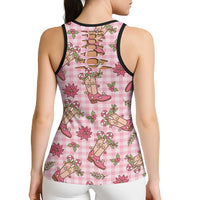 Pink Paniolo Palaka Hawaiian Cowgirl Christmas Hollow Tank Top - Polynesian Pride