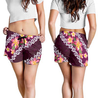 Pink Polynesia Shorts for Women Plumeria With Hibiscus Pattern Tropical Vibes - Polynesian Pride