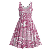 Pink Tonga Kilisimasi Fiefia Midi Dress Pacific Patchwork Xmas Vibes - Polynesian Pride