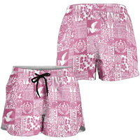 Pink Tonga Kilisimasi Fiefia Shorts for Women Pacific Patchwork Xmas Vibes - Polynesian Pride