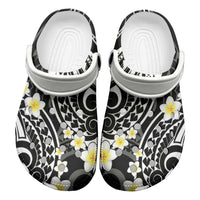 Plumeria With Black Polynesian Tattoo Pattern Clogs Shoes LT05 Black - Polynesian Pride