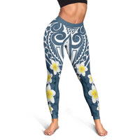 Plumeria With Blue Polynesian Tattoo Pattern Leggings - Polynesian Pride