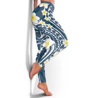 Plumeria With Blue Polynesian Tattoo Pattern Leggings - Polynesian Pride