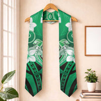 Polynesia Hammerhead Shark Graduation Stole Green Tribal Pattern With Plumeria