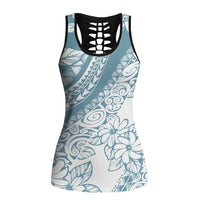 Polynesia Hollow Tank Top Polynesian Tropical Flowers Blue Pastel Vibes - Polynesian Pride