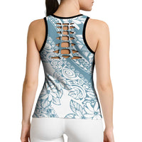 Polynesia Hollow Tank Top Polynesian Tropical Flowers Blue Pastel Vibes - Polynesian Pride