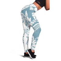 Polynesia Leggings Polynesian Tropical Flowers Blue Pastel Vibes - Polynesian Pride