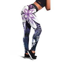 Polynesia Romantic Valentine Leggings Sea Turtle Couple With Purple Gradient Plumeria