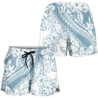 Polynesia Shorts for Women Polynesian Tropical Flowers Blue Pastel Vibes - Polynesian Pride
