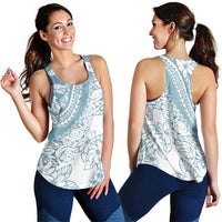 Polynesia Women Racerback Tank Polynesian Tropical Flowers Blue Pastel Vibes - Polynesian Pride