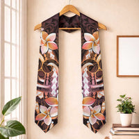Polynesian Art Tattoo Graduation Stole Plumeria Flowers Peach Gradient