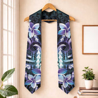 Polynesian Art Tattoo Graduation Stole Plumeria Flowers Turquoise Gradient