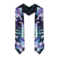 Polynesian Art Tattoo Graduation Stole Plumeria Flowers Turquoise Gradient