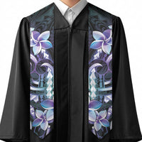 Polynesian Art Tattoo Graduation Stole Plumeria Flowers Turquoise Gradient