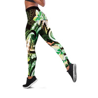 Polynesian Art Tattoo Leggings Plumeria Flowers Green Gradient
