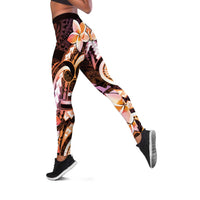 Polynesian Art Tattoo Leggings Plumeria Flowers Peach Gradient