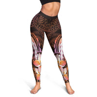 Polynesian Art Tattoo Leggings Plumeria Flowers Peach Gradient
