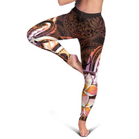 Polynesian Art Tattoo Leggings Plumeria Flowers Peach Gradient