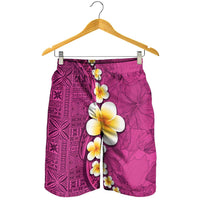 Polynesian Hibiscus and Plumeria Tapa Pattern Shorts for Men Pink Color - Polynesian Pride