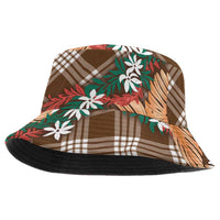 Polynesian Monstera Tiare Floral Bucket Hat Chocolate Brown Tropical Plaid - Polynesian Pride