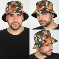 Polynesian Monstera Tiare Floral Bucket Hat Chocolate Brown Tropical Plaid - Polynesian Pride