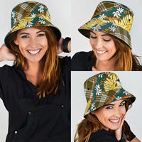 Polynesian Monstera Tiare Floral Bucket Hat Yellow Tropical Plaid - Polynesian Pride