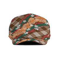 Polynesian Monstera Tiare Floral Jeff Hat Chocolate Brown Tropical Plaid - Polynesian Pride