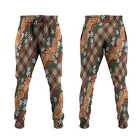 Polynesian Monstera Tiare Floral Jogger Pants Chocolate Brown Tropical Plaid - Polynesian Pride