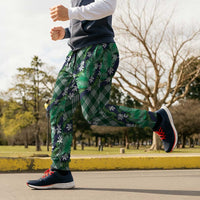 Polynesian Monstera Tiare Floral Jogger Pants Forest Green Tropical Plaid - Polynesian Pride