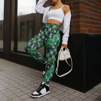 Polynesian Monstera Tiare Floral Jogger Pants Forest Green Tropical Plaid - Polynesian Pride