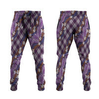 Polynesian Monstera Tiare Floral Jogger Pants Lavender Tropical Plaid - Polynesian Pride