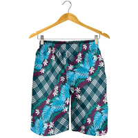 Polynesian Monstera Tiare Floral Shorts for Men Dark Teal Tropical Plaid - Polynesian Pride