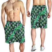 Polynesian Monstera Tiare Floral Shorts for Men Forest Green Tropical Plaid - Polynesian Pride