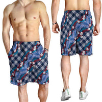 Polynesian Monstera Tiare Floral Shorts for Men Royal Blue Tropical Plaid LT01 - Polynesian Pride