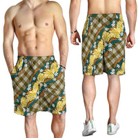 Polynesian Monstera Tiare Floral Shorts for Men Yellow Tropical Plaid - Polynesian Pride