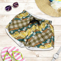 Polynesian Monstera Tiare Floral Shorts for Women Yellow Tropical Plaid - Polynesian Pride