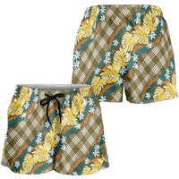 Polynesian Monstera Tiare Floral Shorts for Women Yellow Tropical Plaid - Polynesian Pride