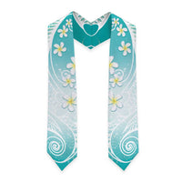 Polynesian Pattern Graduation Stole With Plumeria Teal LT05 - Polynesian Pride