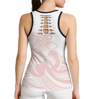 Polynesian Tribal Plumeria Lotu Tamaiti Hollow Tank Top Pastel Blush - Polynesian Pride