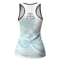 Polynesian Tribal Plumeria Lotu Tamaiti Hollow Tank Top Pastel Cyan - Polynesian Pride