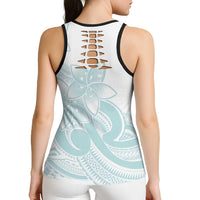 Polynesian Tribal Plumeria Lotu Tamaiti Hollow Tank Top Pastel Cyan - Polynesian Pride