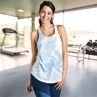 Polynesian Tribal Plumeria Lotu Tamaiti Women Racerback Tank Pastel Sky Blue - Polynesian Pride