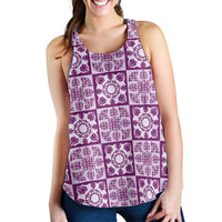 Poni Palaka Quilt Hawaii Women Racerback Tank Hawaiian Tropical Monstera Sea Turtle