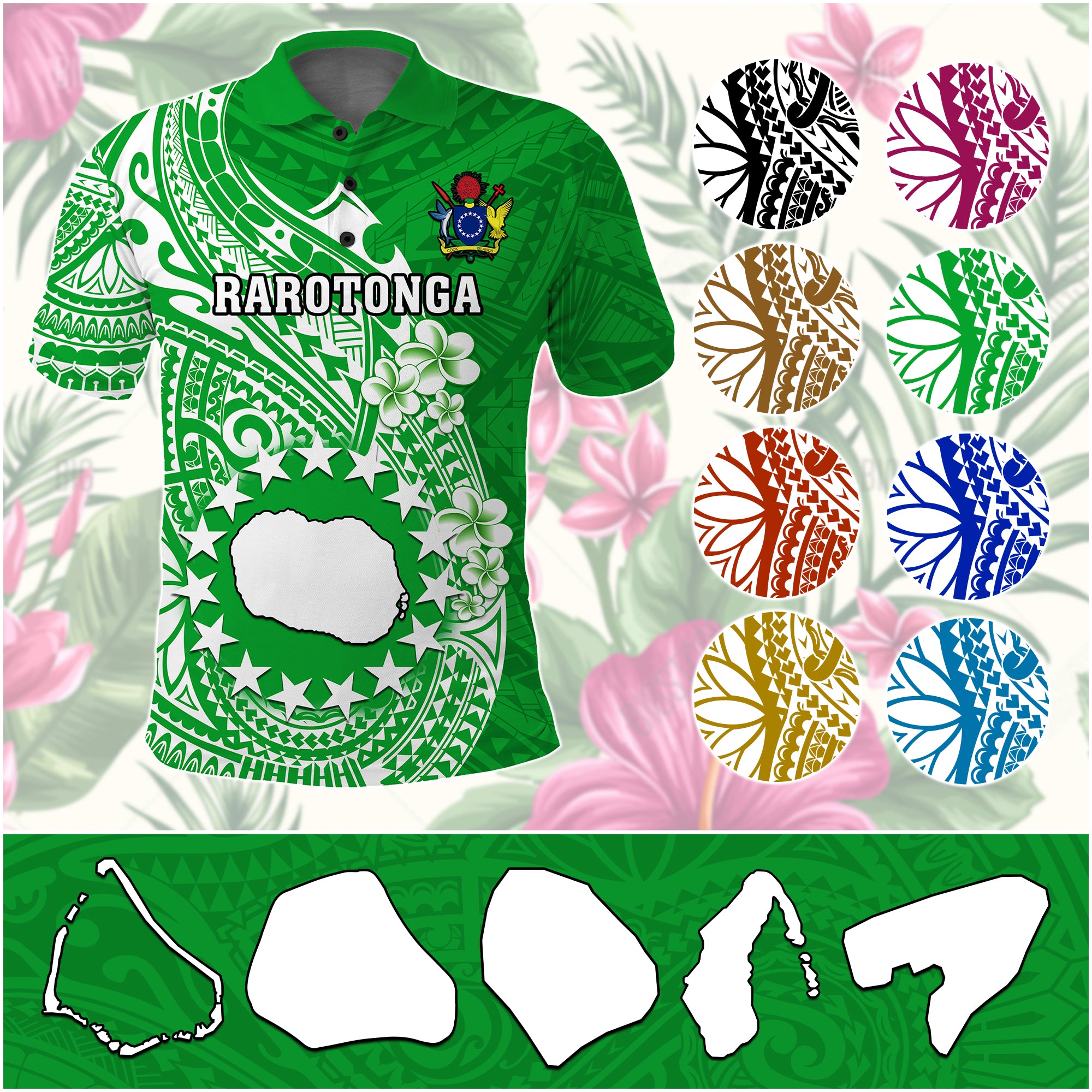Custom Cook Islands Polo Shirt Islands Map Plumeria With Polynesian Tattoo CTM14 - Polynesian Pride